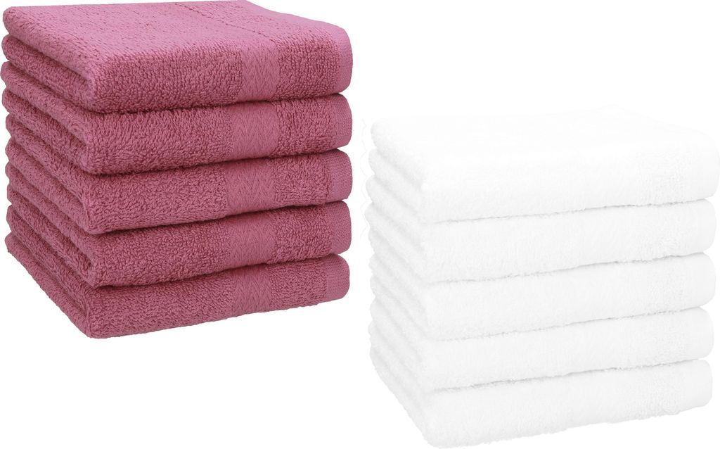 Betz 10 Stück Seiftücher 30x30 cm PREMIUM 100% Baumwolle Farbe: beere und weiß