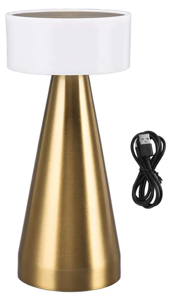 Lampe de table LED rechargeable dorée avec 3 modes de couleur et variateur