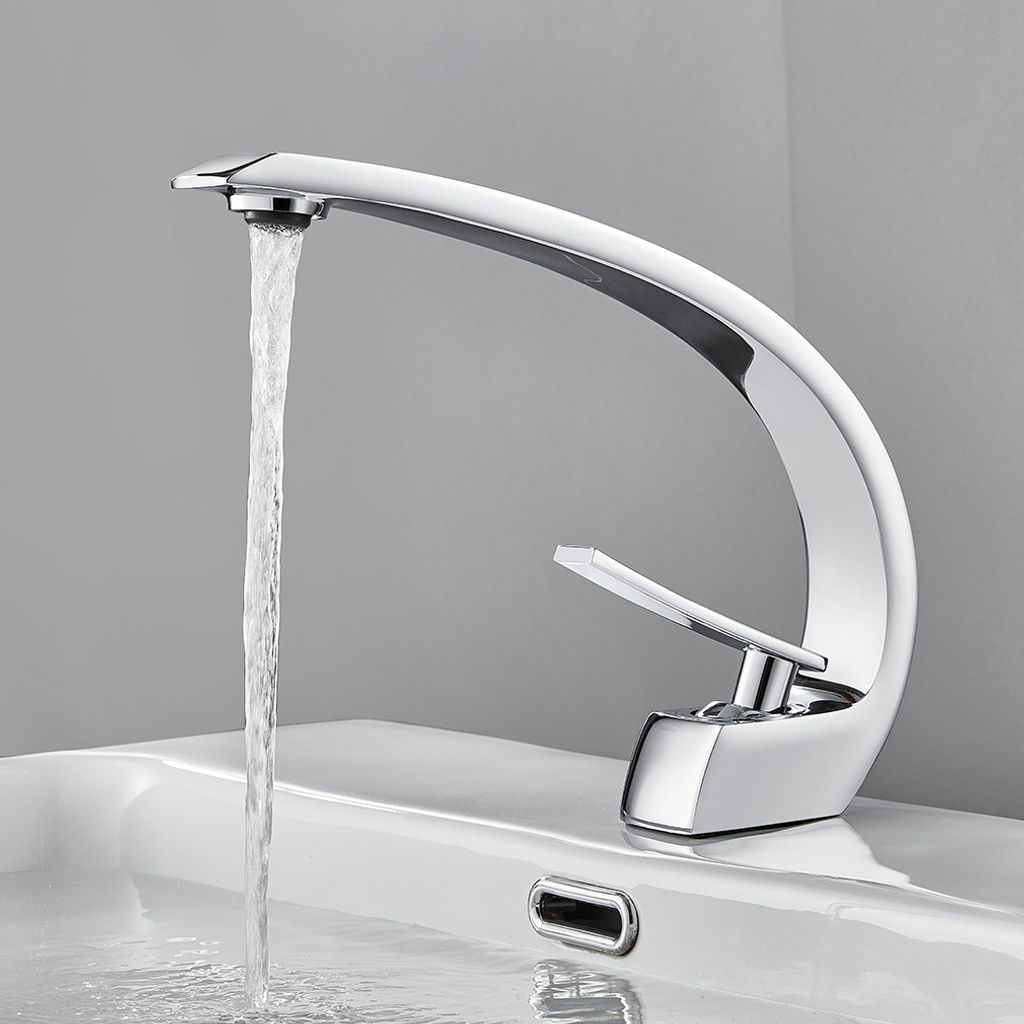 Armatur Wasserhahn Gebogen Einhebelmischer Bad Waschbecken Waschtisch Design 