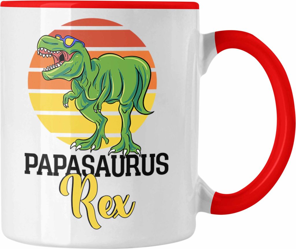Trendation - Lustiges Geschenk für Besten Papa Tasse "Papasaurus Rex" Vatertag Geschenkidee (Rot)