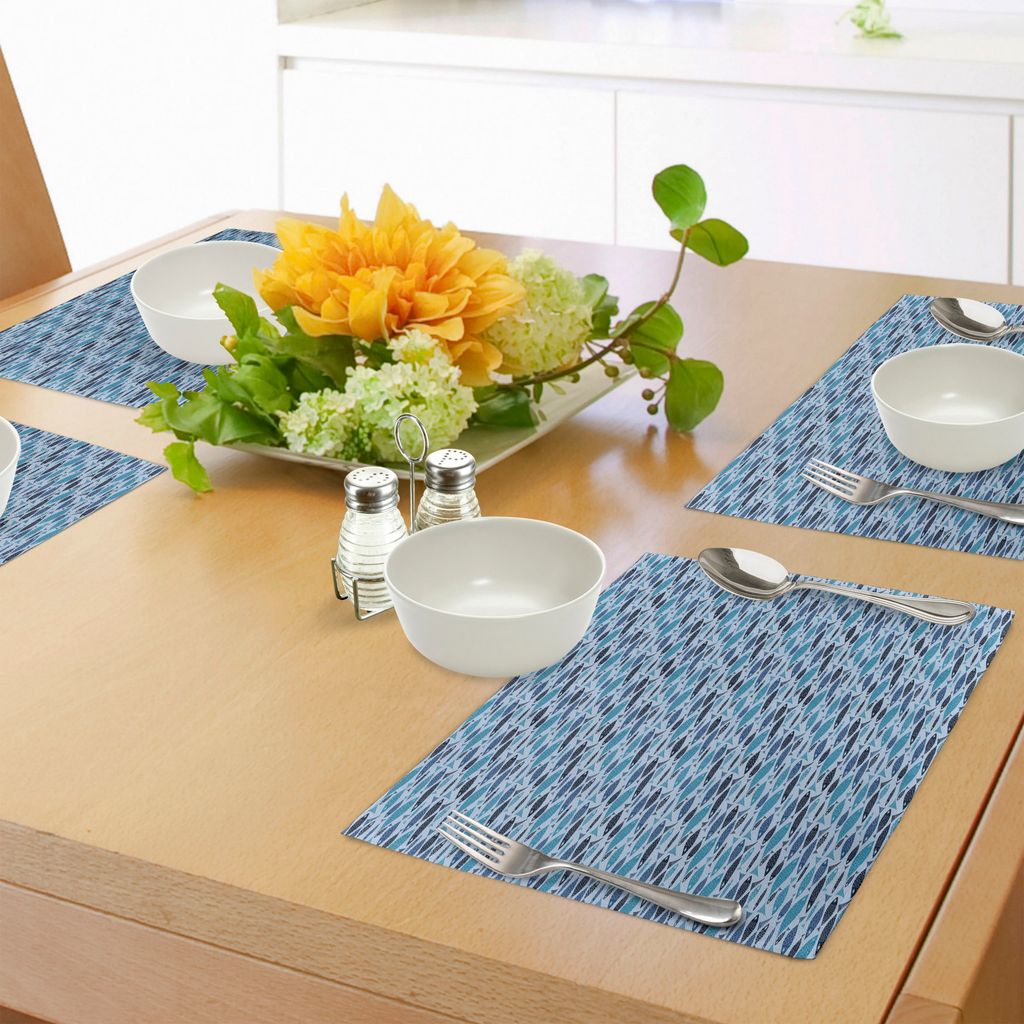 ABAKUHAUS Marine Platzmatten, Grafische Fisch-Schattenbilder auf See spornten Hintergrund-Unterwasserleben an, Tiscjdeco aus Farbfesten Stoff für ...