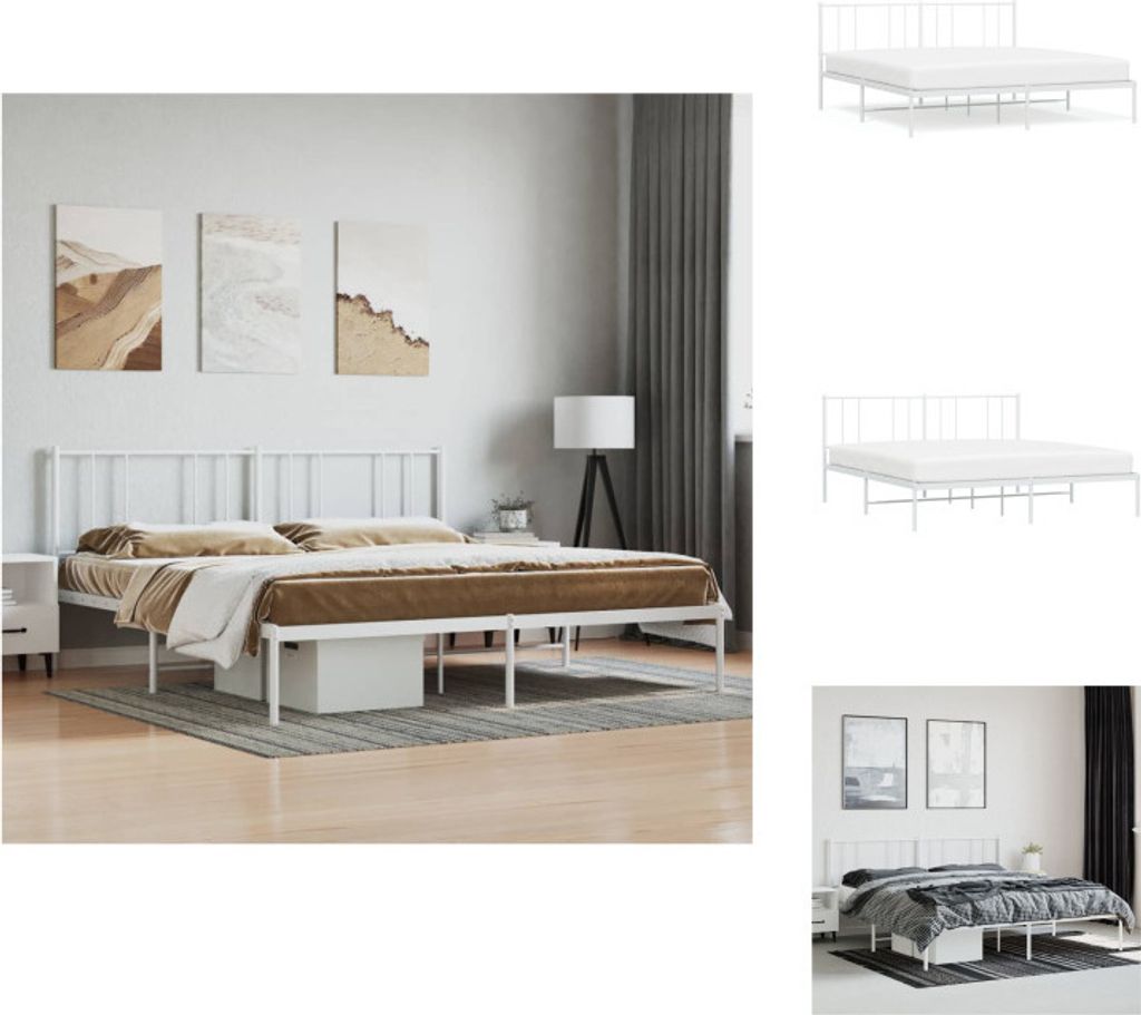 vidaXL Bettgestell mit Kopfteil Metall Weiß 193x203 cm - Betten & Bettgestelle