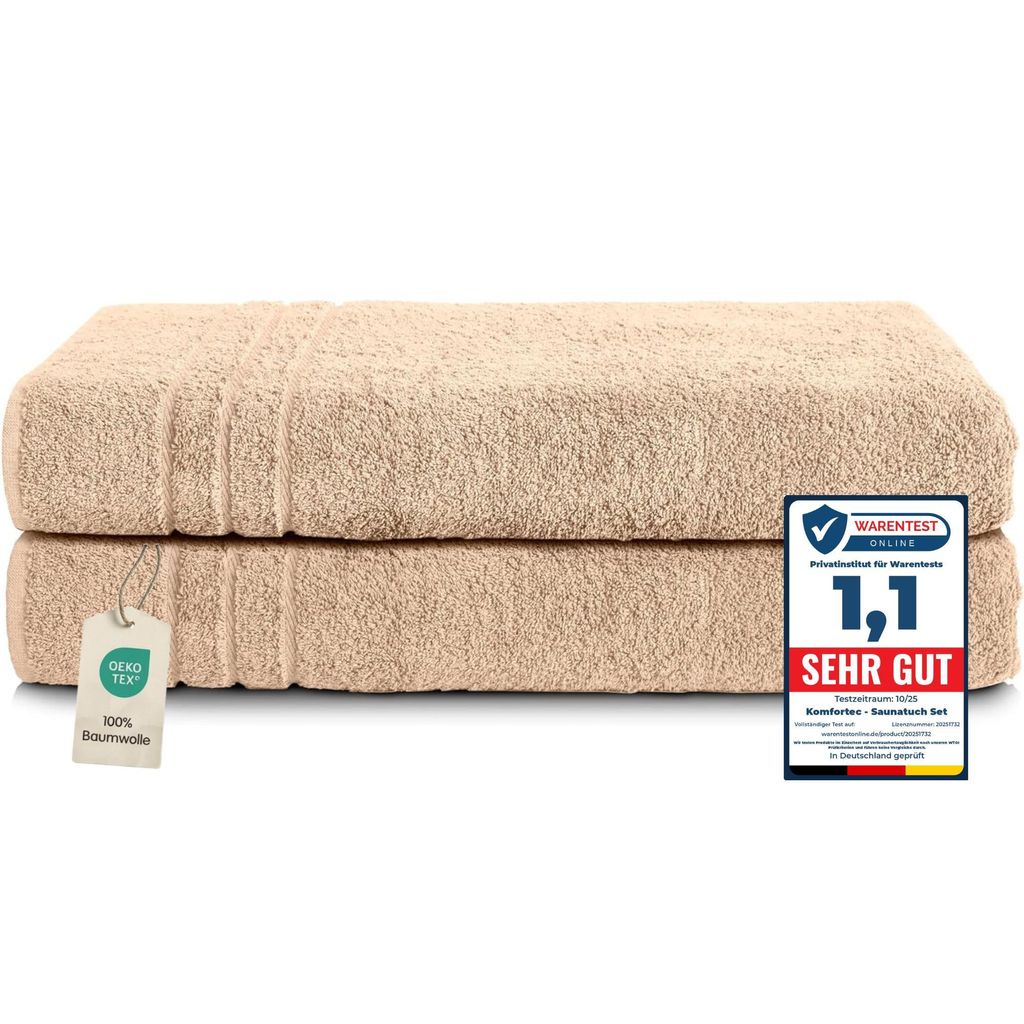 Komfortec 2er Saunatuch Set 80x200 cm aus 100% Baumwolle, Produktbild 