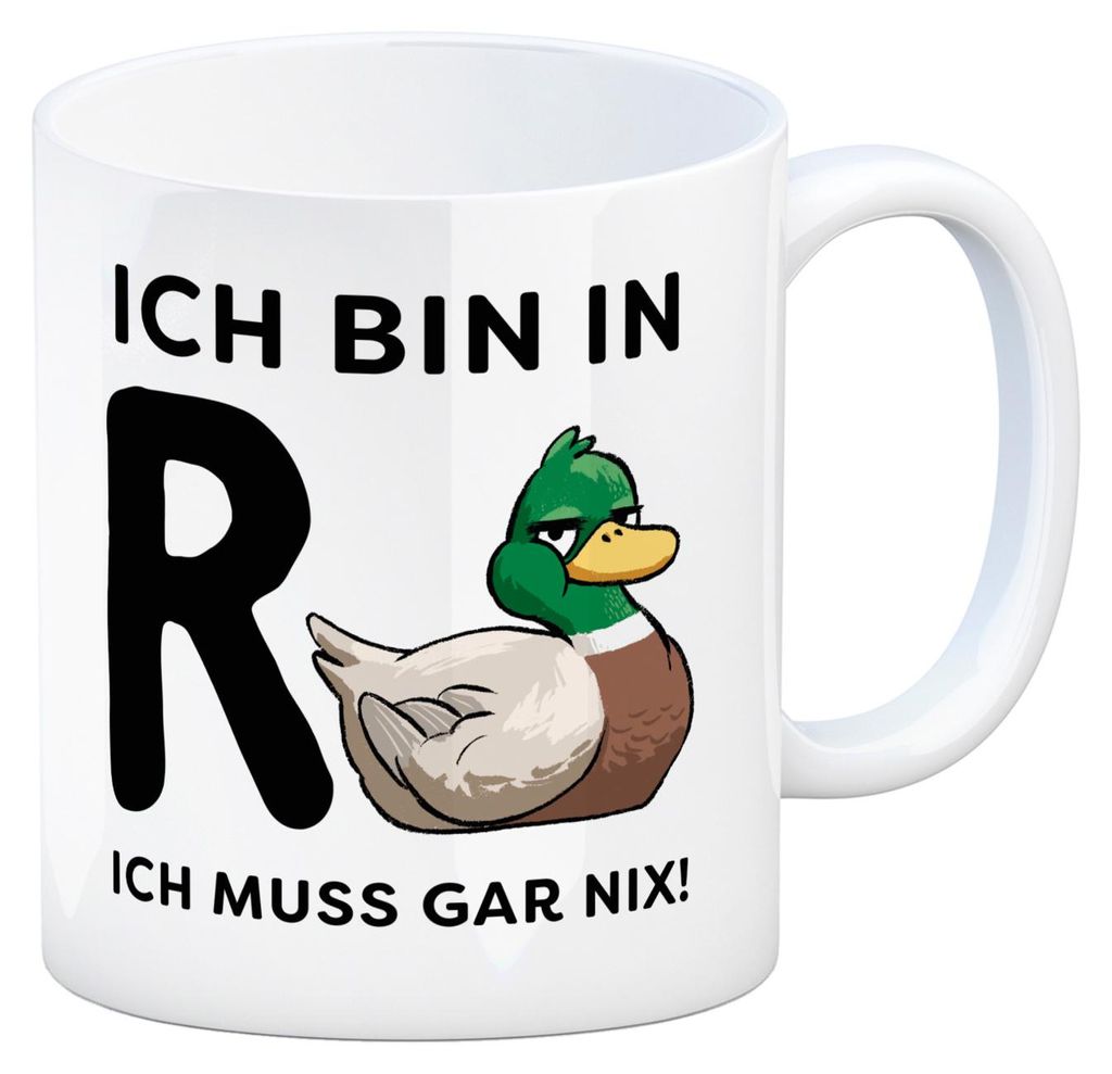 Ente Ruhestand Kaffeebecher mit Spruch Ich bin in R-Ente Produktbild 
