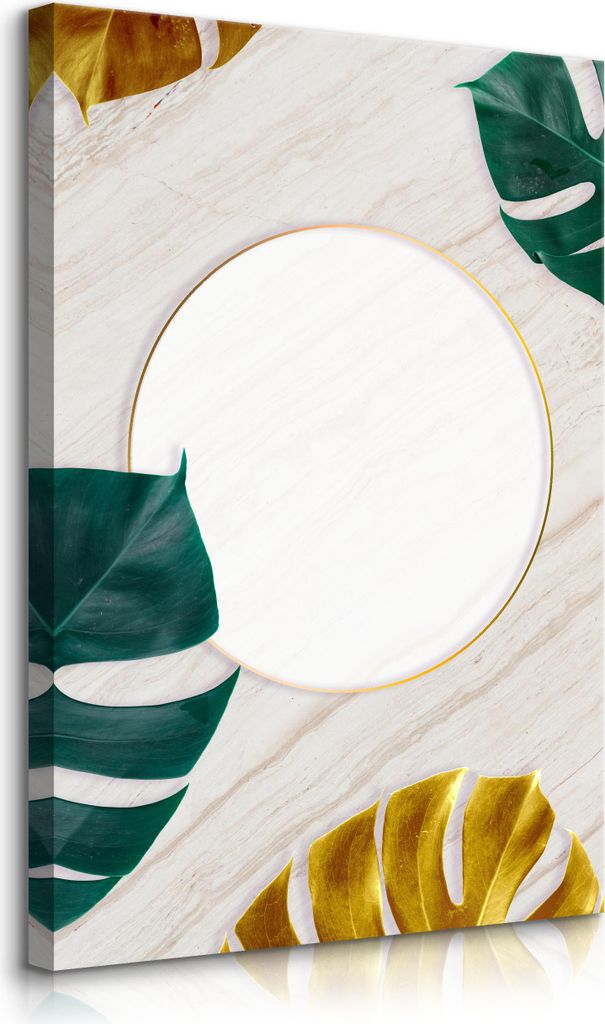 Muralo Leinwandbild Canvas für Wohnzimmer KREIS Tropische Blätter Marmor Br. 70cm x Hö. 100cm