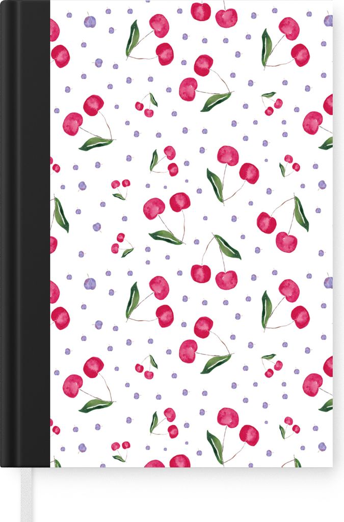 MuchoWow Notizbuch Tagebuch Haushaltsbuch Notebook A5 Kirschen - Rote Früchte - Muster - Notizblock - Notizheft - Notebook - Schreibblock - Papier