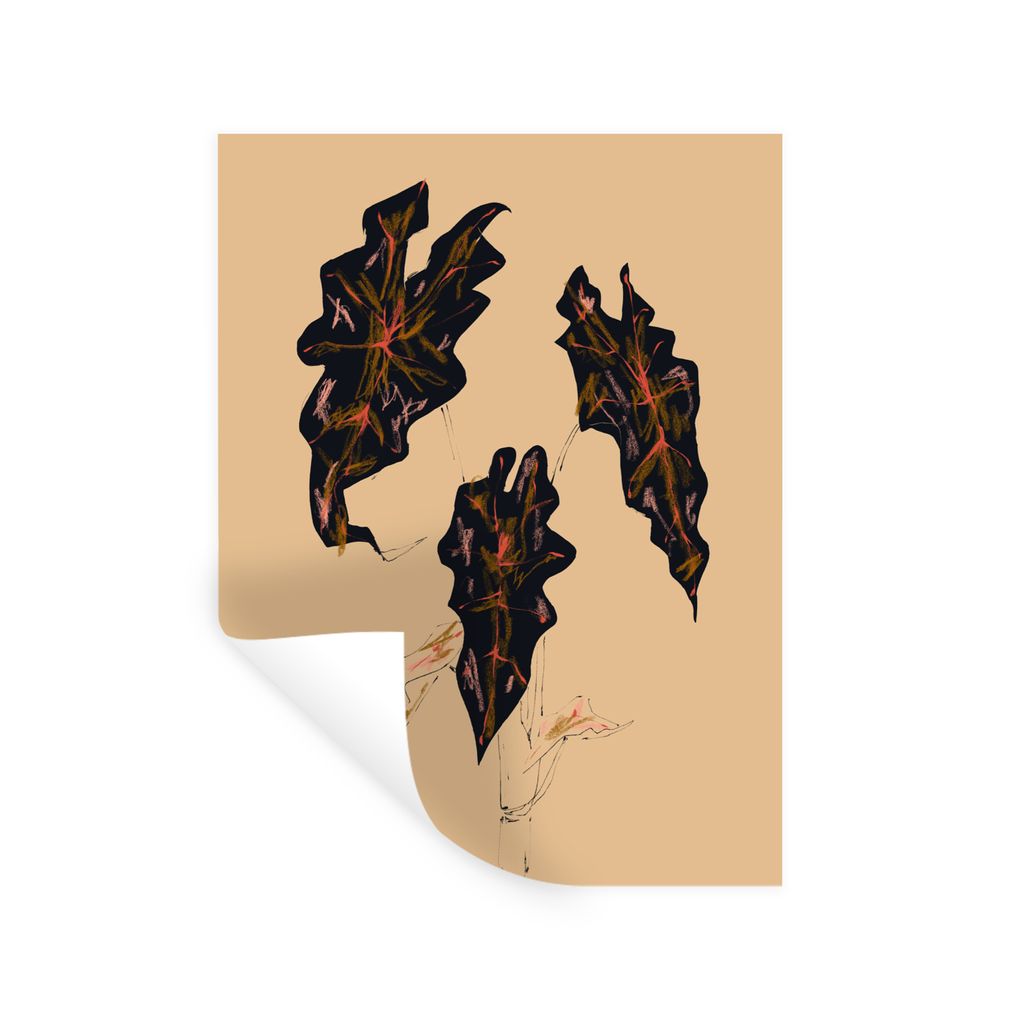 MuchoWow Wandtattoo Wandsticker Wandaufkleber Blätter - Pflanzen - Gelb - Natur 90x120 cm Selbstklebend und Repositionierbar - Faltenfrei