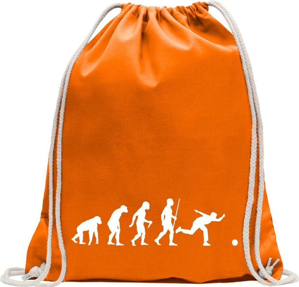 Kiwistar - Turnbeutel - mandarin - Bowling Kegeln Evolution - Fun Rucksack Sport Beutel Gymsack Baumwolle mit Ziehgurt