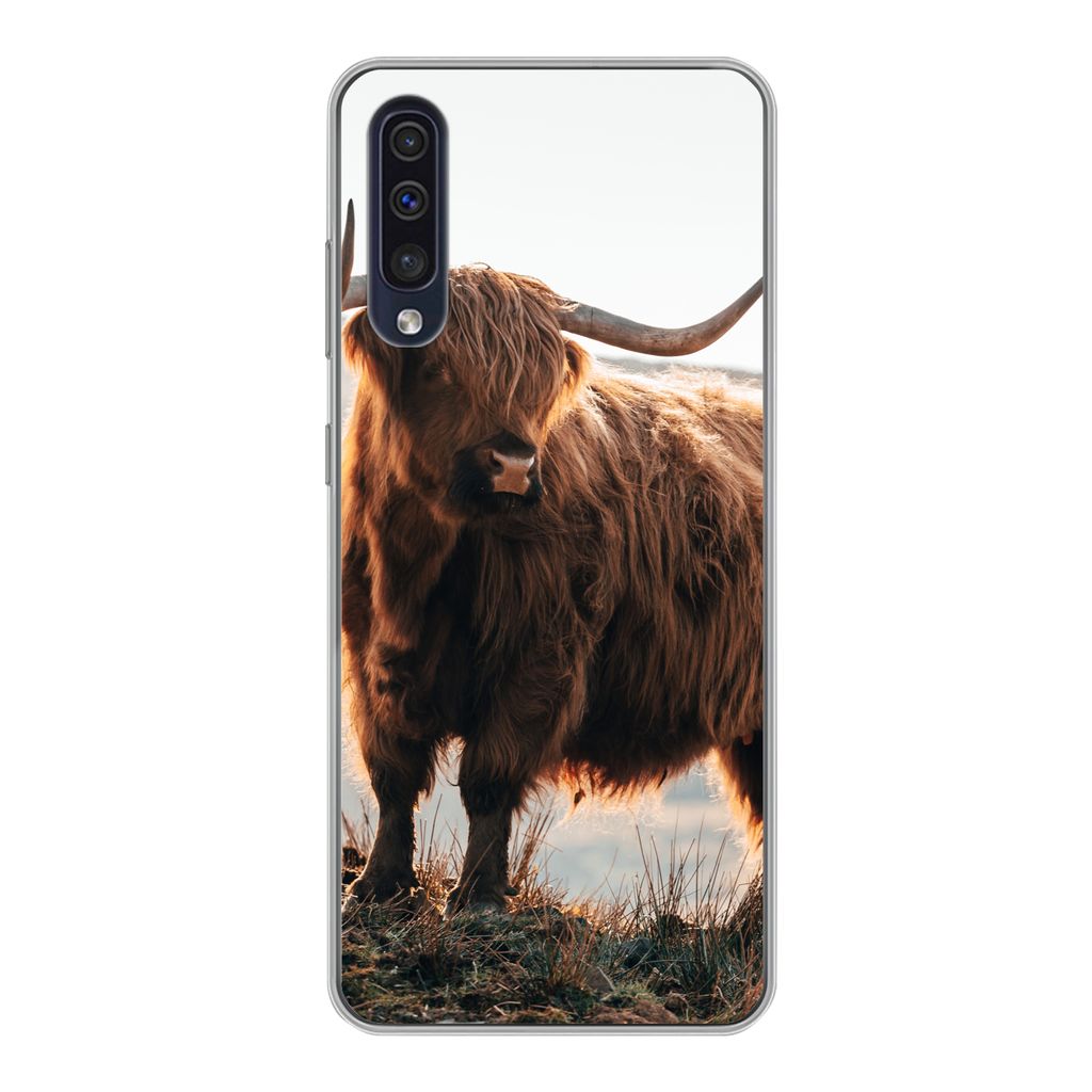 MuchoWow Handyhülle Schutzhülle Hülle für Samsung Galaxy A30s Schottische Highlander - Tiere - Ländlich - Landschaft - Kuh - Natur Silikon S...