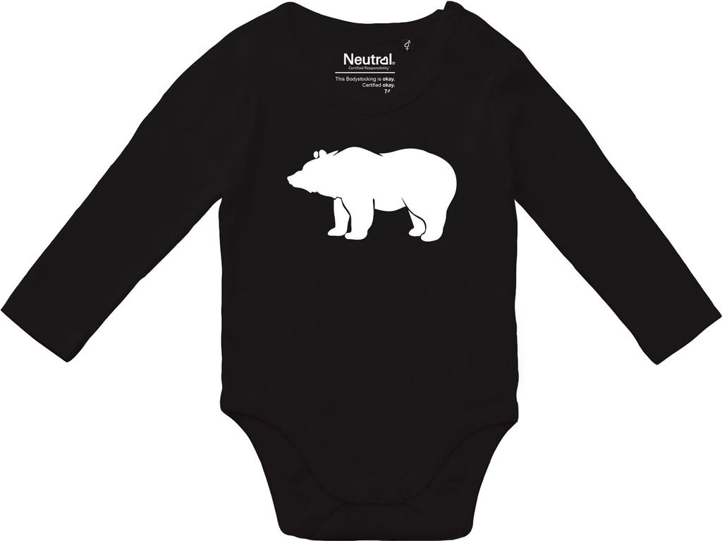 Huuraa Baby Body Bär Silhouette 68 Black Baumwolle Fairtrade Langarmbody Geschenkidee