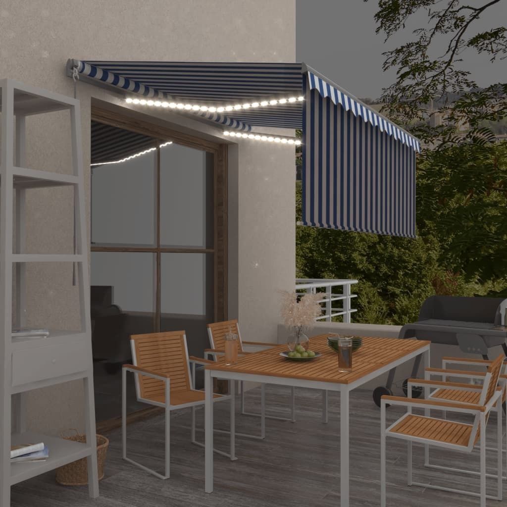 Gelenkarmmarkise Einziehbar mit Jalousie LED 3x2,5m Blau & Weiß , Markisen Design 2024