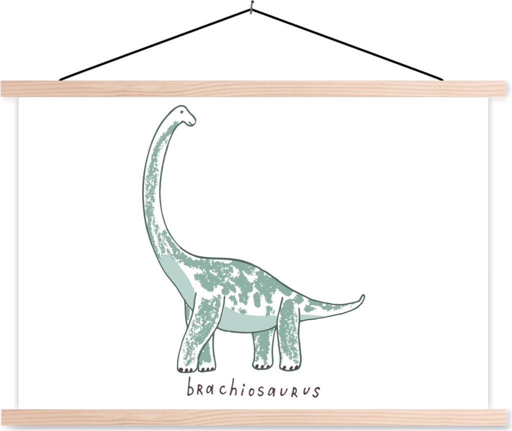 MuchoWow Textilposter Kinderzimmer - Dinosaurier - Brachiosaurus - Jungen - Mädchen - Kind 60x40 cm mit holzfarbenen Rahmen - Bilder