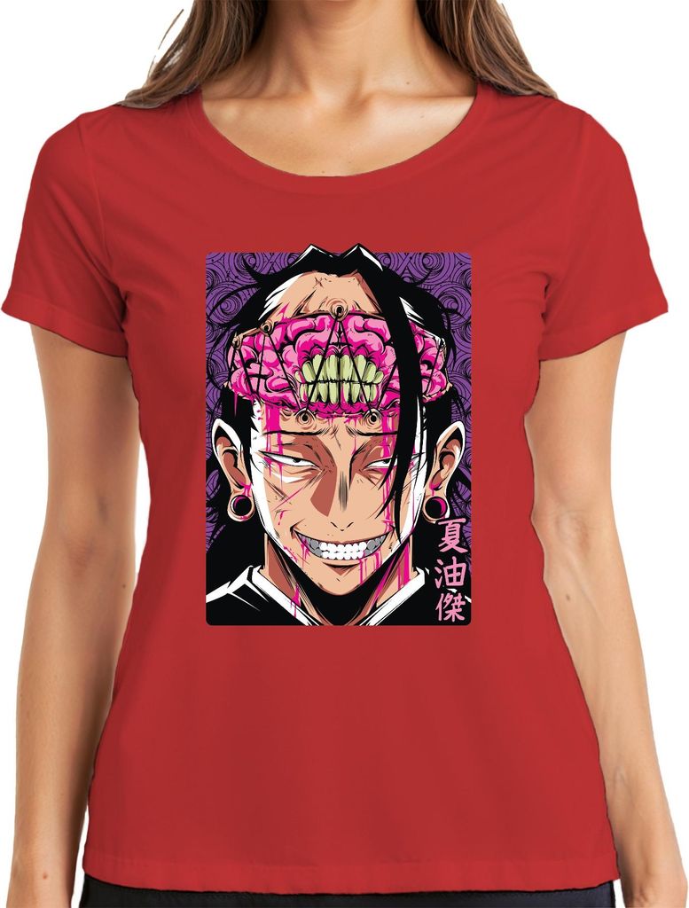 Jujutsu Kaisen Geto Suguru Anime blutiges Gehirn düster Fan Damen T-Shirt, Rot, L