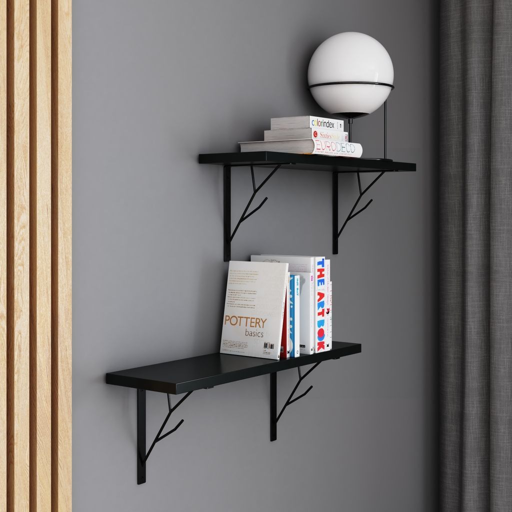 AKKE Schwarz Hängeregal TREE modern LOFT-style LxB: 50x20 cm