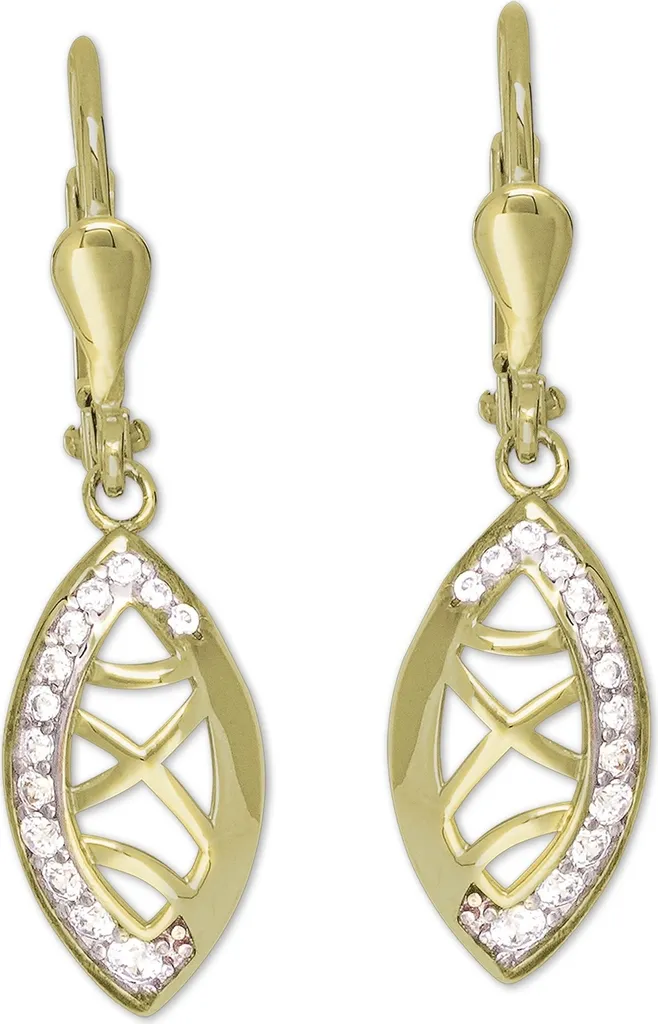 Boucles d'oreilles feuilles en or véritable et oxyde de zirconium brillant