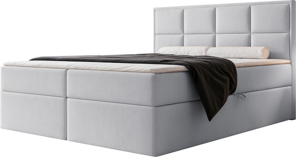 Selsey Silensio – Boxspringbett 160x200, Bonellmatratze, Topper, Samt, hellgrau