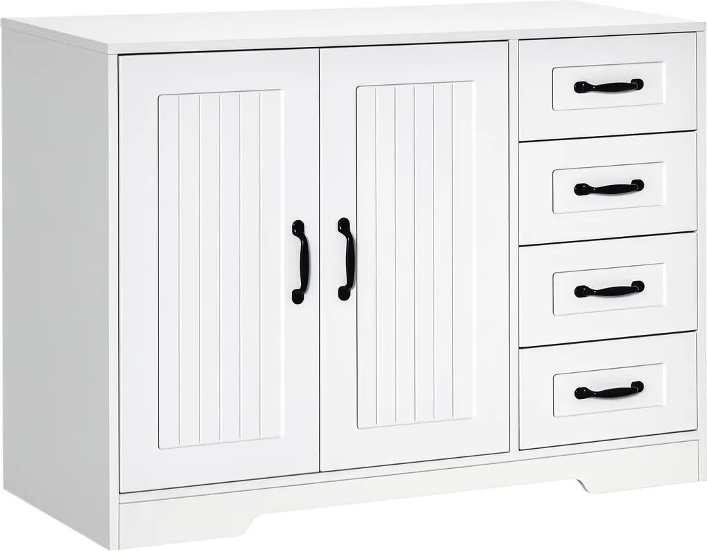 Meuble de rangement buffet 4 tiroirs avec étagère modulable en bois