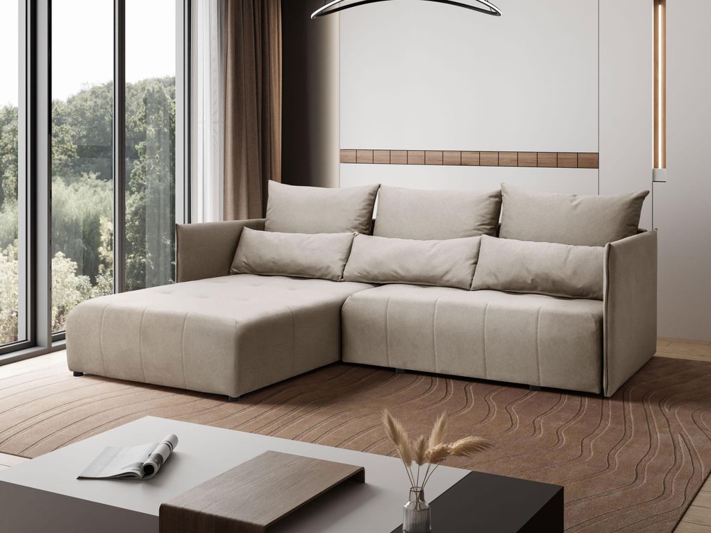 Margaret Hadas24 Ecksofa L Form Hanna 246 x 188 cm mit Schlaffunktion und Bettkasten, 4 Sitzer, Bettzeugablage, Sofa, Eckcouch, cappuccino, links