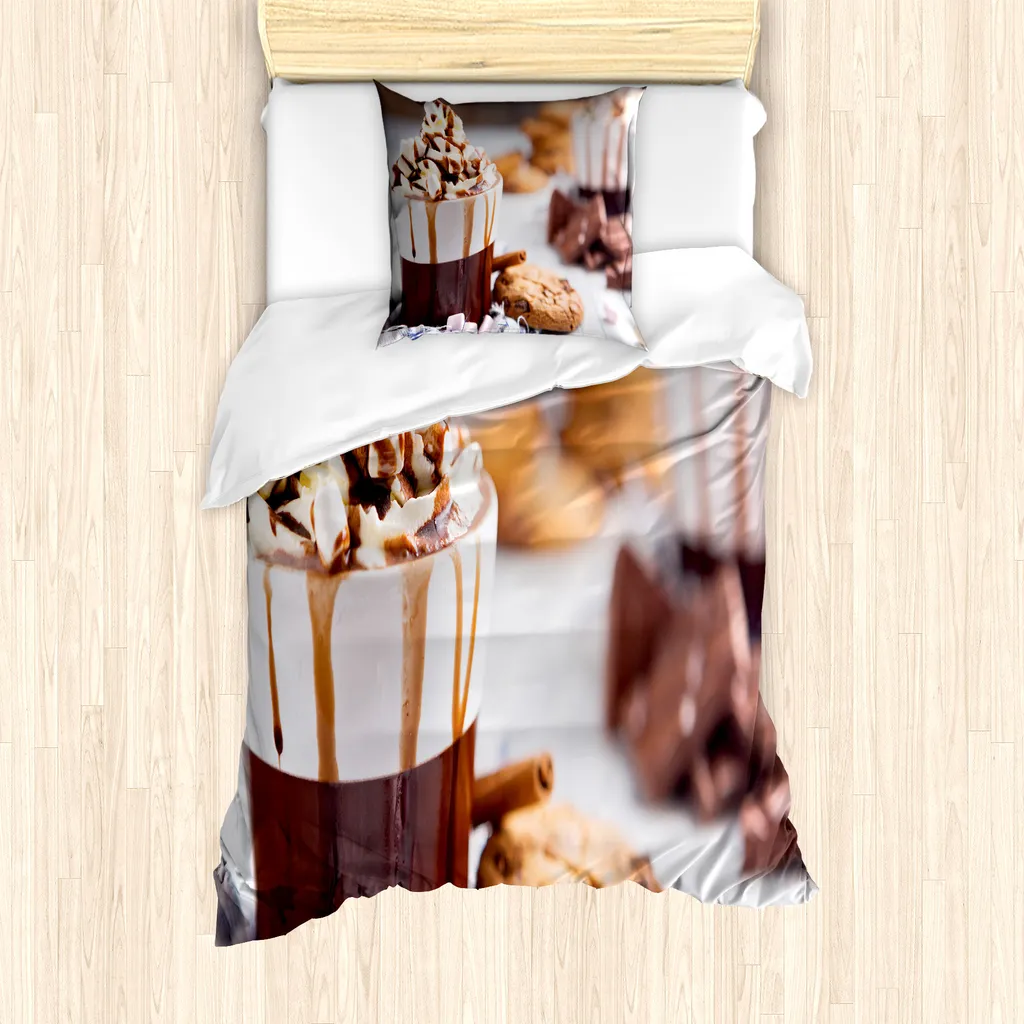 ABAKUHAUS Set copripiumino per letto singolo, Messy Cup Cioccolata calda, Antiacaro Adatto a chi soffre di allergie con federa, 135 cm x 200 cm - 80 x 80 cm, Multicolore