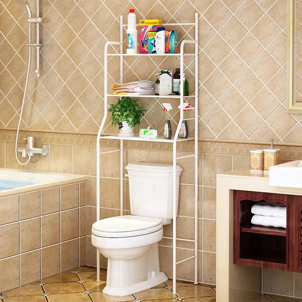 Étagère dessus WC XL en métal et plastique sans BPA à 3 niveaux blancs