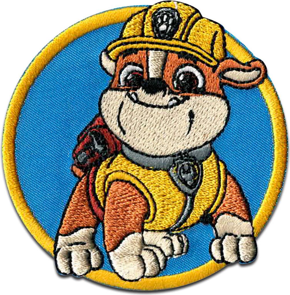 Comercial Mercera Paw Patrol Rubble Kinder - Aufnäher, Bügelbild, Aufbügler, Applikationen, Patches, Flicken, zum aufbügeln, Größe: 5,9 x 5,9 cm