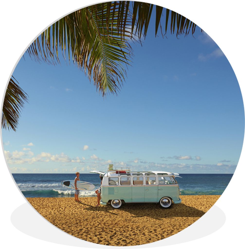 MuchoWow Rundes Wandbild - Runde Bilder Strand - Bus - Surfen Ø 90 cm Kreis Wanddekoration Kunststoff - Wandkreis - Wandschmuck - Wand-Kreis - W...