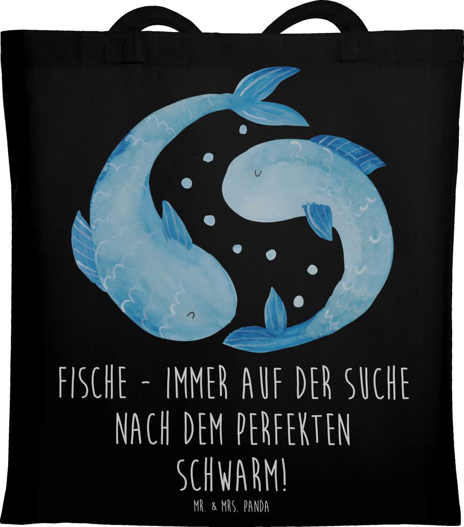 Mr. & Mrs. Panda Einkaufstasche Fische Schwarm - Schwarz - Geschenk, Horoskop, Tierkreiszeichen, emotional, Jutebeutel, Sternzeichen, totebag, Krea...