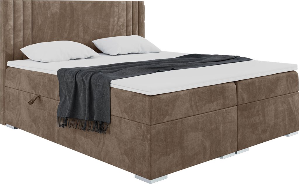 MEBLINI Boxspringbett mit Bettkasten - Gepolstert Doppelbett mit Matratze und Topper - Polsterbett mit Stauraum - Bett mit Kopfteil - Stauraumbett ...