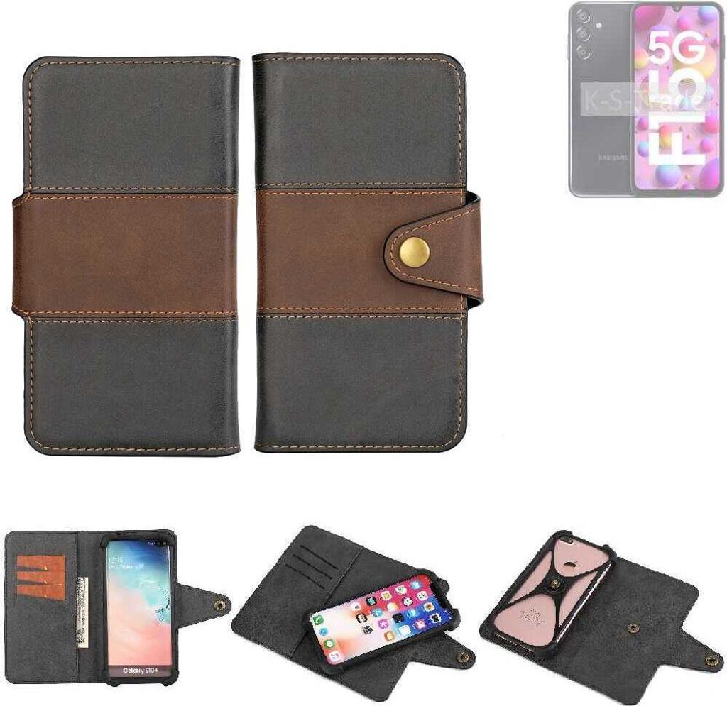 K-S-Trade Handyhülle Schutzhülle Hülle Bookstyle Wallet-Case kompatibel mit Samsung Galaxy F15 5G Bumper Rundumschutz schwarz-braun 1x