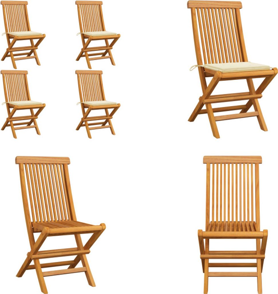 vidaXL Gartenstühle mit Cremeweißen Kissen 4 Stk. Teak Massivholz - Gartenstuhl - Gartenstühle - Holz-Gartenstuhl - Holz-Gartenstühle