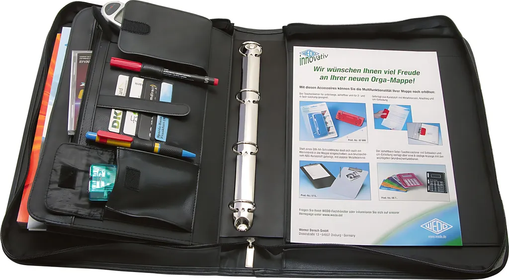 WEDO Orgamappe A4 Porte-documents en simili cuir noir avec 4 anneaux