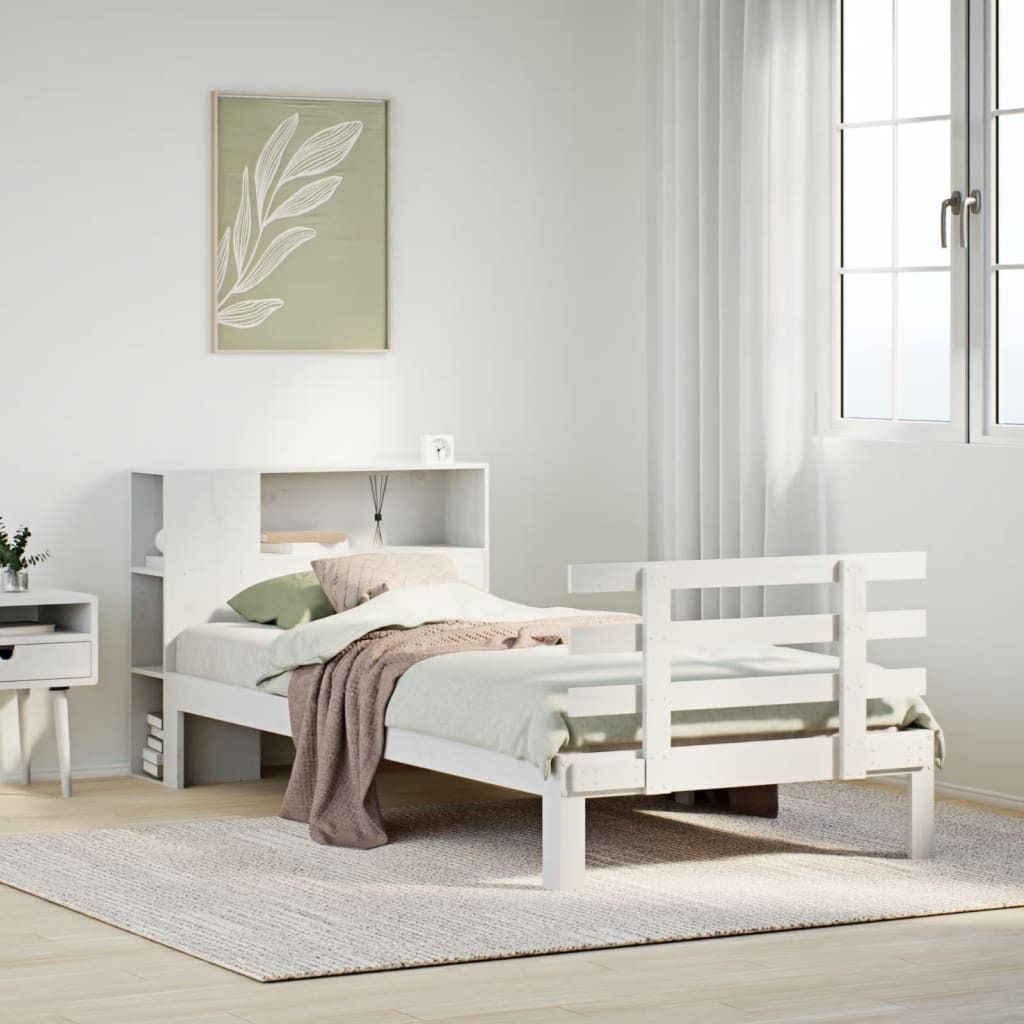 Möbel Massivholzbett mit Regal ohne Matratze Weiß 75x190 cm Kiefer - Bettrahmen 3322730