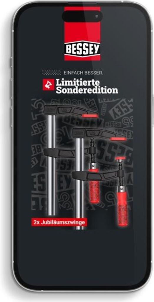 Bessey Schraubzwingen Jubiläumsset 2x Tempergusszwinge, Spannweite 250 mm