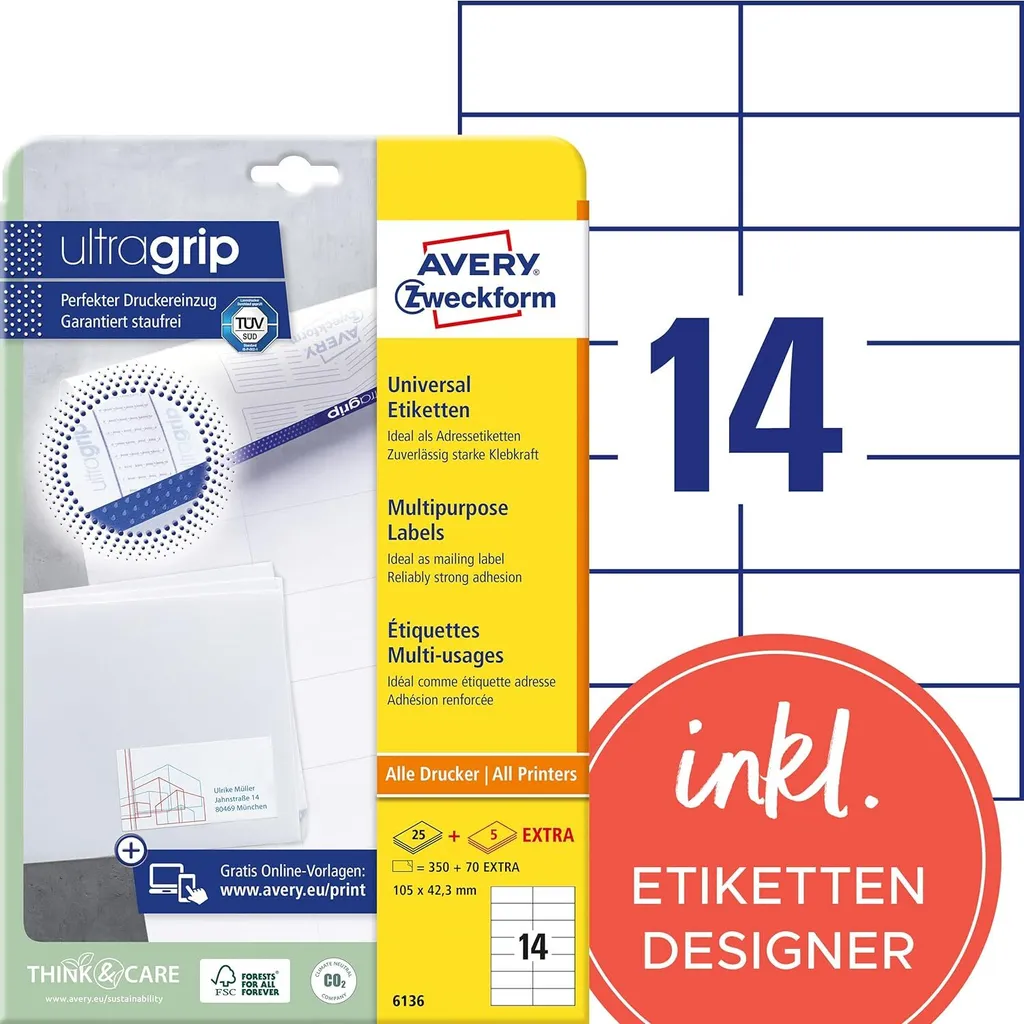 Etichette Adesive Avery 6136 - 105x42,3 mm - Organizza la tua Casa
