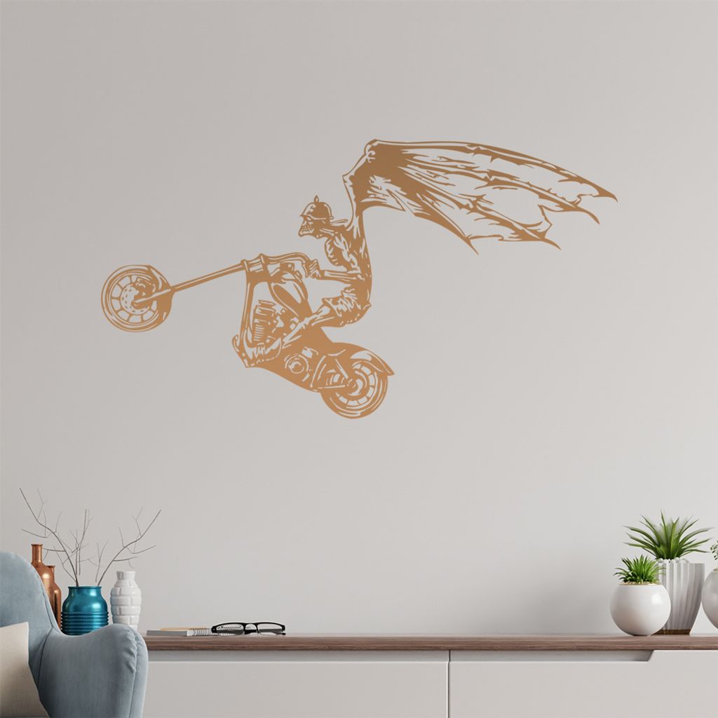 Höllen Engel Biker Wandtattoo in 6 Größen - Wandaufkleber Wall Sticker - Dekoration, Küche, Wohnzimmer, Schlafzimmer, Badezimmer