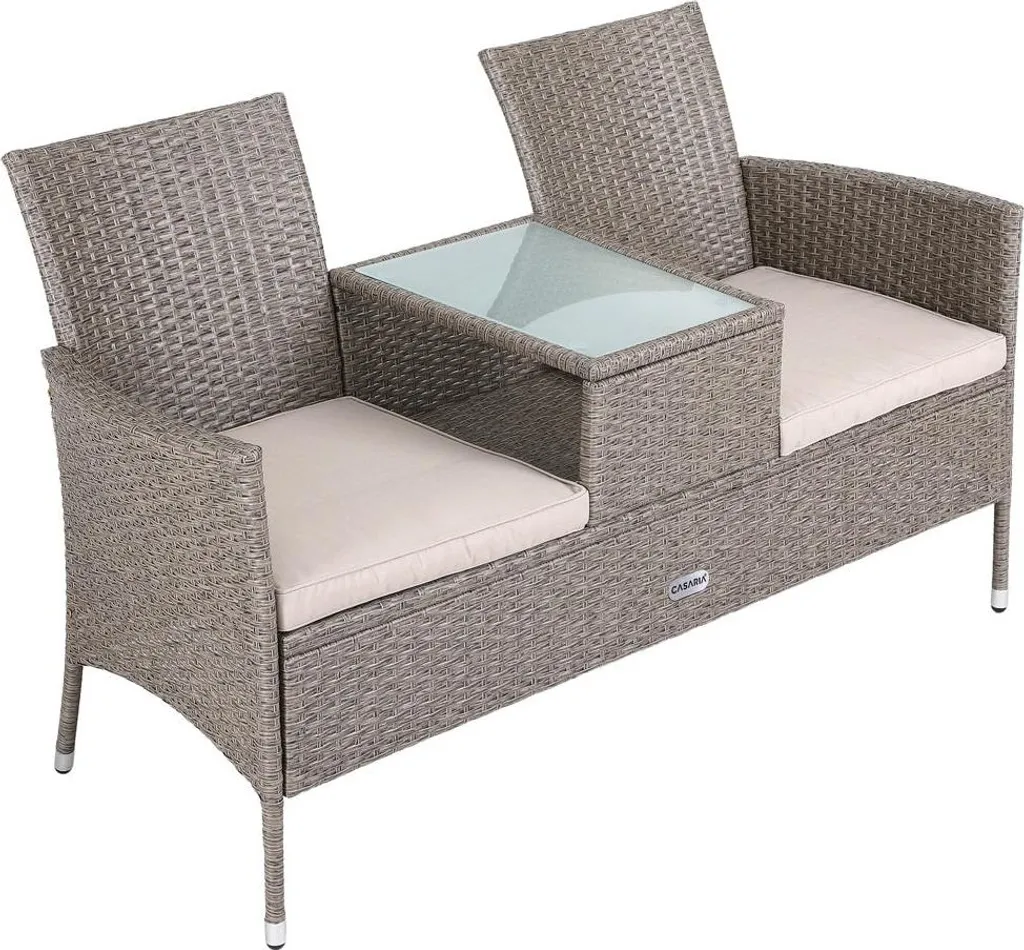 Banc Jack & Jill Polyrotin avec Table Intégrée - Beige Crème Chic 133cm