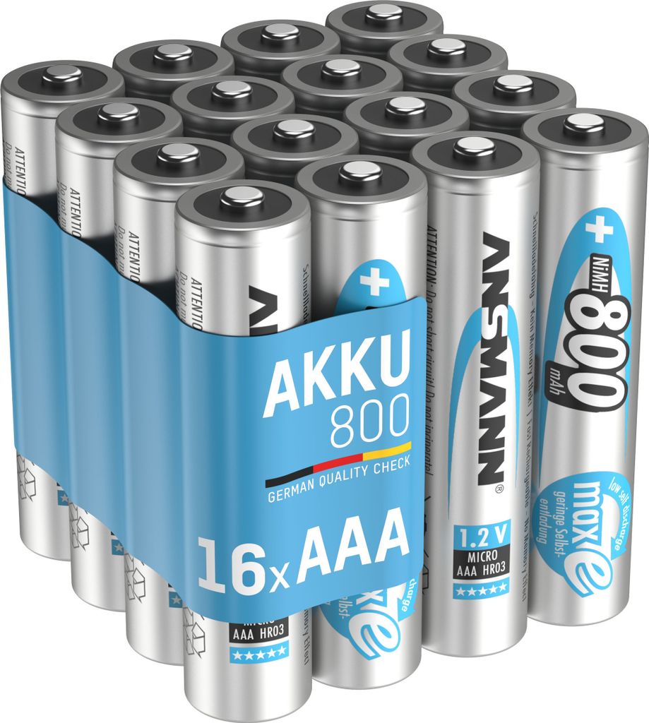 ANSMANN Akku Micro AAA 800 mAh 1,2V Ni-MH, 16 Stück