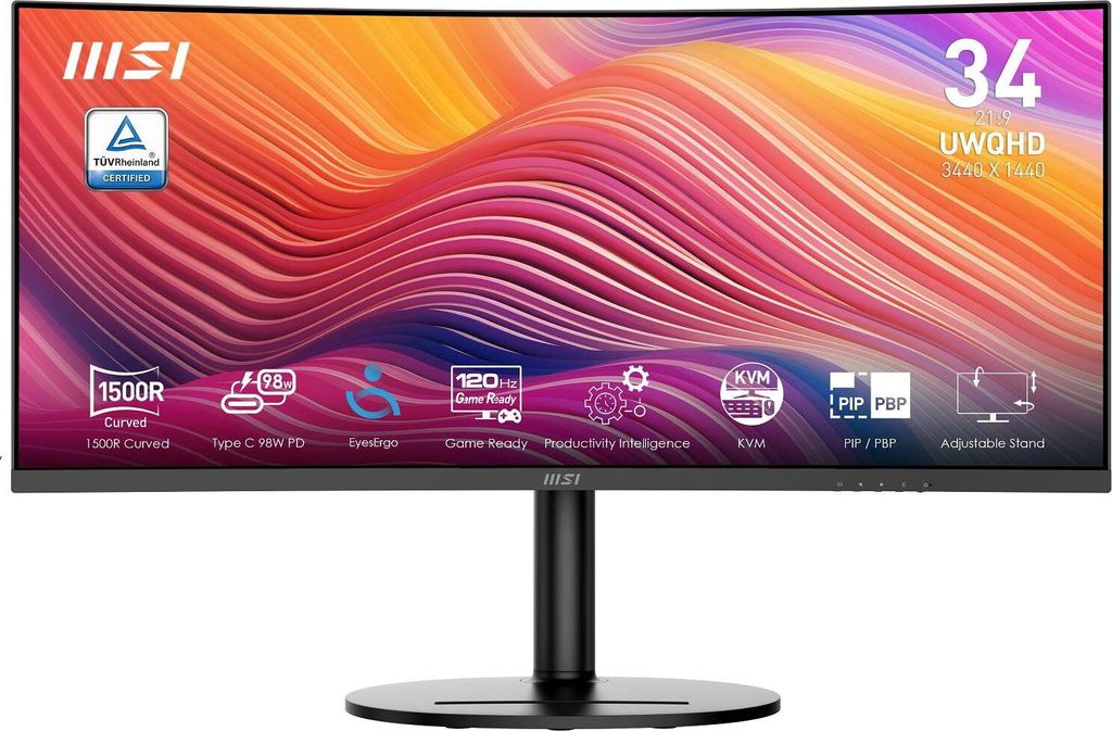 MSI Modern MD342CQP PC-Monitor 34 Zoll UWQHD Curved 1500R VA-Display 3440 x 1440, KVM, Pip/PBP, Breites Farb Augenkomfort, integrierte Lautsprecher...