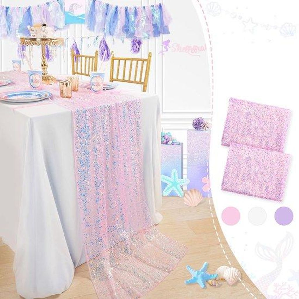 Tafelloper roze 2 stuks 63 x 300 cm tafelloper pailletten Geschikt voor feestdecoratie, verjaardagen, bruiloften, Kerstmis, schoolinschrijving