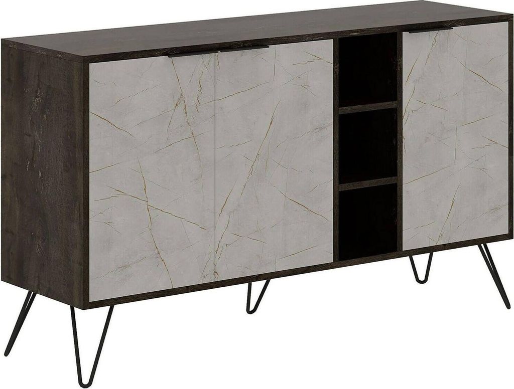 Kommode Ashlesha, Wohnzimmerbuffet, Wohnzimmer-Sideboard, Moderne Küchen-Speisekammer, 142x36 h83 cm, Braun und Hellblau