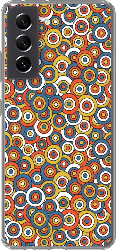 MuchoWow Handyhülle Schutzhülle Hülle für Telefoonhoesje Samsung Galaxy S21 FE Muster - Retro - Kreis Silikon Softcase Handy Hülle - Mobilte...