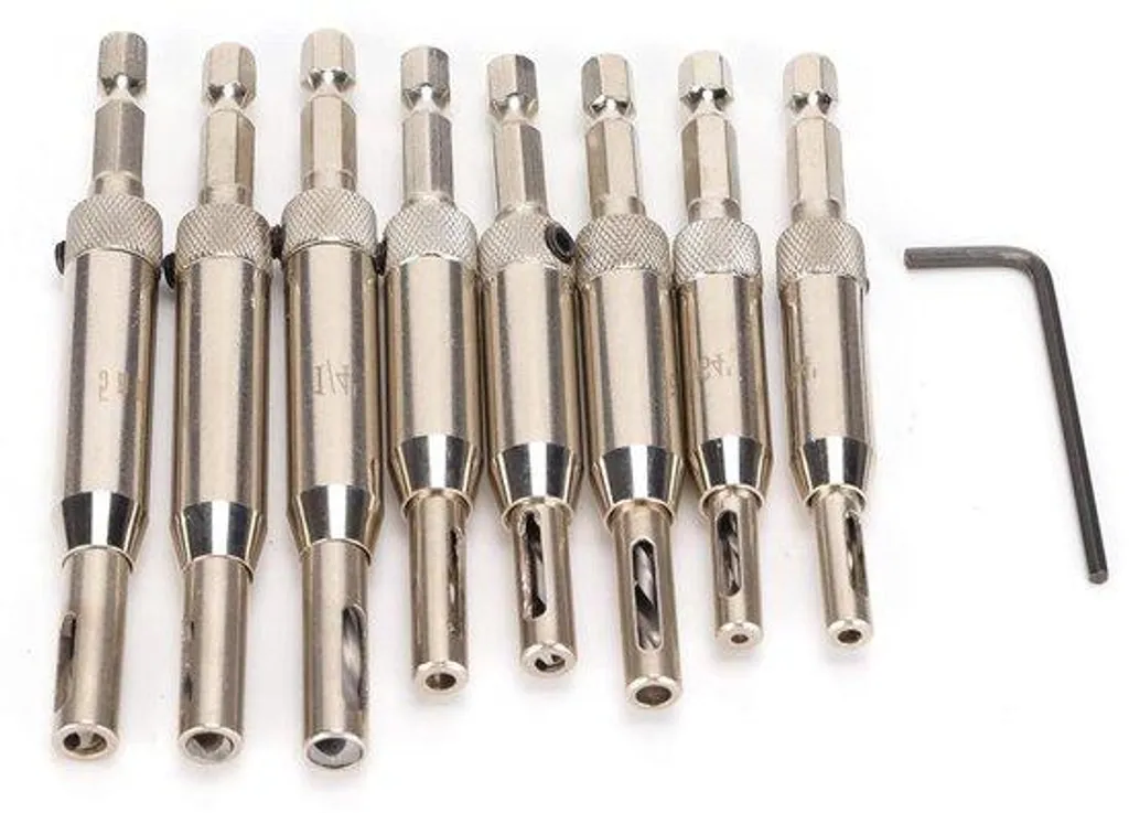 Coffret de forets centreurs pour charnières de meubles en bois x8
