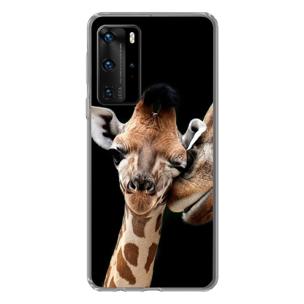 MuchoWow Handyhülle Schutzhülle Hülle für Huawei P40 Pro Giraffe - Tiere - Schwarz - Porträt - Tiere Silikon Softcase Handy Hülle - Schutz