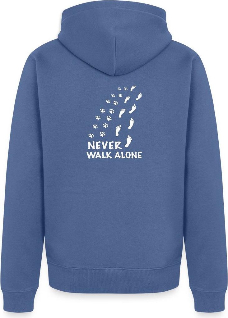 Spreadshirt Never Walk Alone Pfoten Fußspuren Hund Mensch Kapuzenjacke Herren, XS, Taubenblau