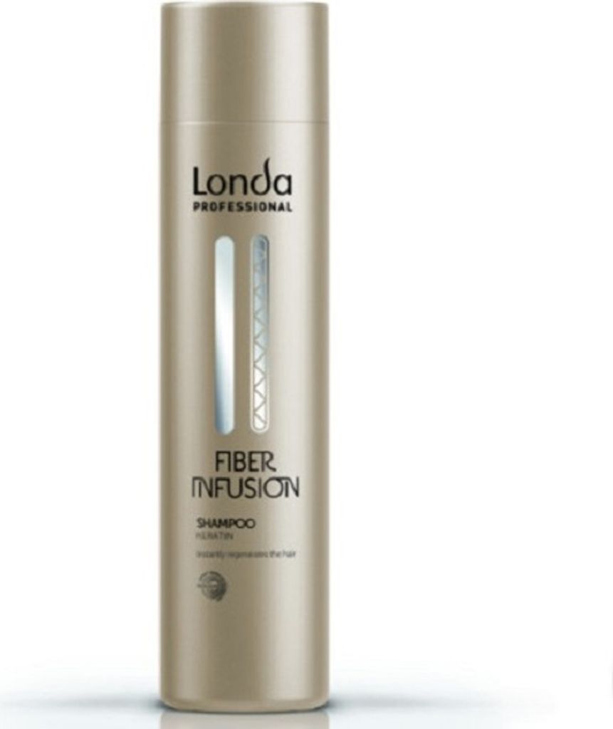 A bottle of Londa Professional Fiber Infusion Shampoo.