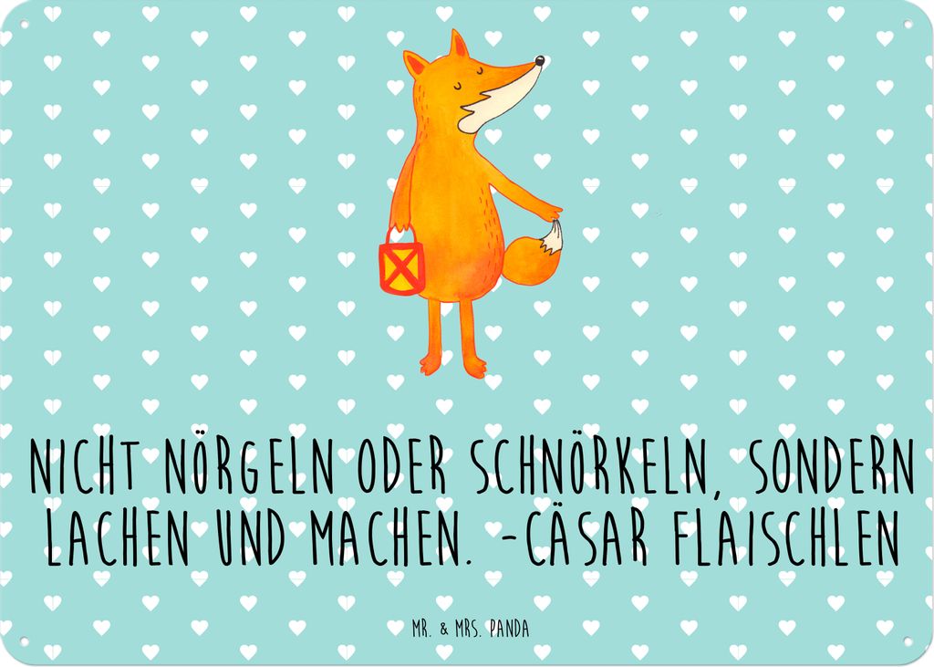 Mr. & Mrs. Panda Schild Fuchs Laterne DIN A5 - Türkis Pastell - Geschenk, Sankt Martin, Optimistisch, tafel, Liebeskummer Spruch, Positiv, Blechsc...