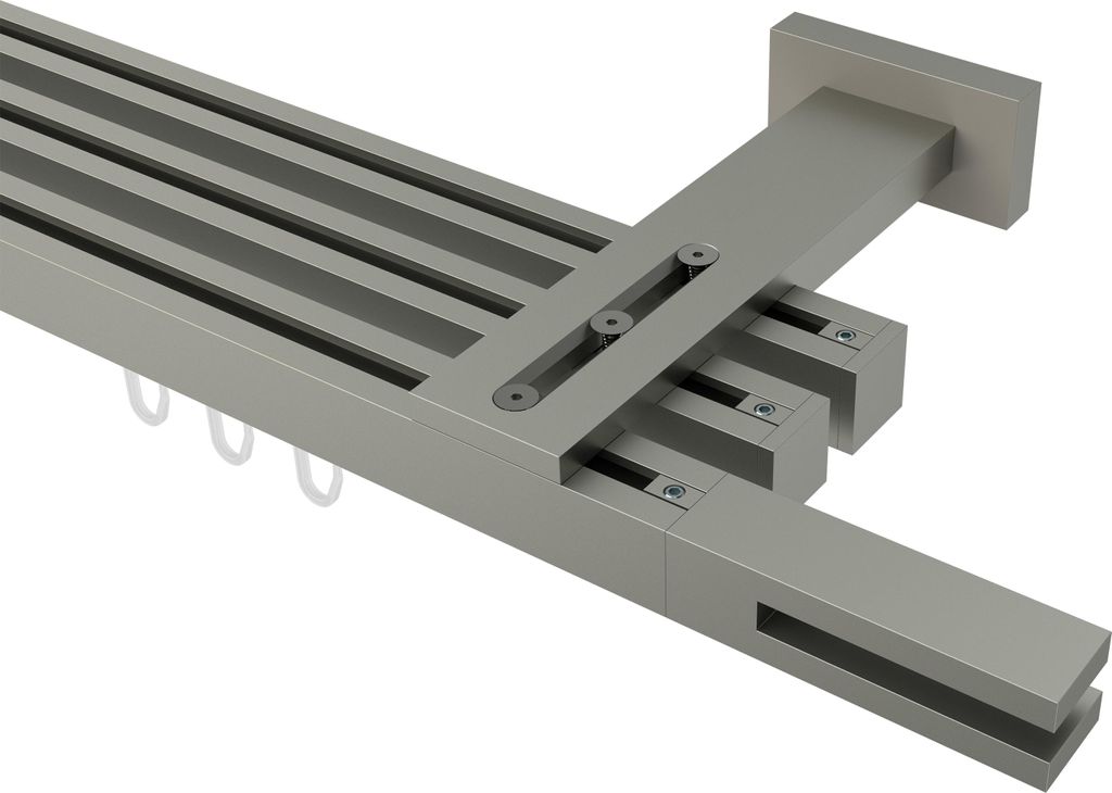 Interdeco Innenlaufstange / Gardinenstange mit Innenlauf Satin-Silber, Typ Quadline Diapo (Doppelstab), 20 x 20 mm 3-läufig, 200 cm