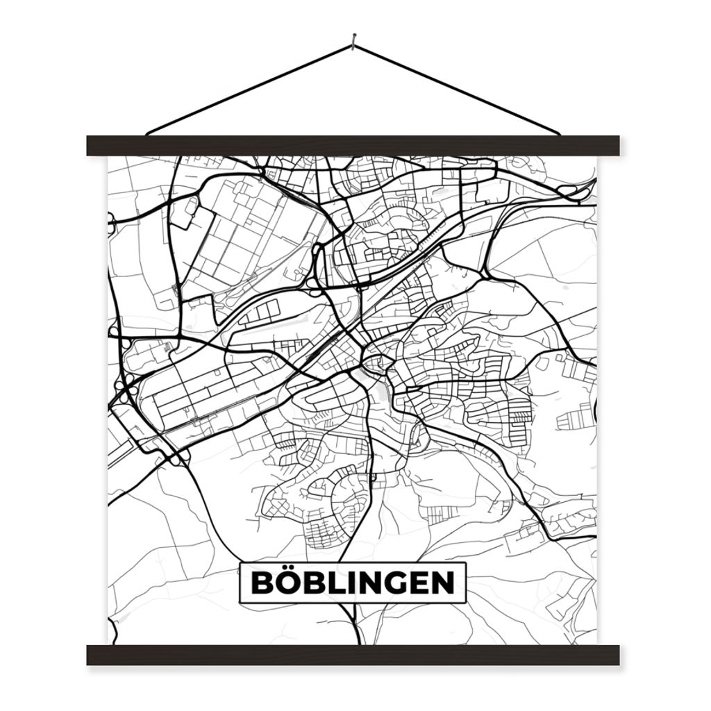 MuchoWow Textilposter Böblingen - Karte - Stadtplan 120x120 cm mit schwarzem Rahmen - Aufhängungsset