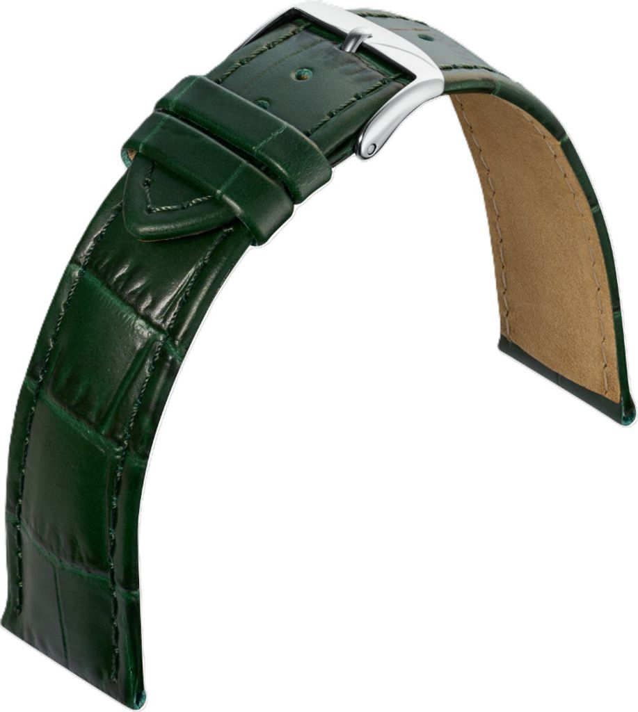 Barington Kroko-Print Uhrenarmband Leder grün Krokoprägung gepolstert, Stegbreite:20mm, Schließe:Schwarz
