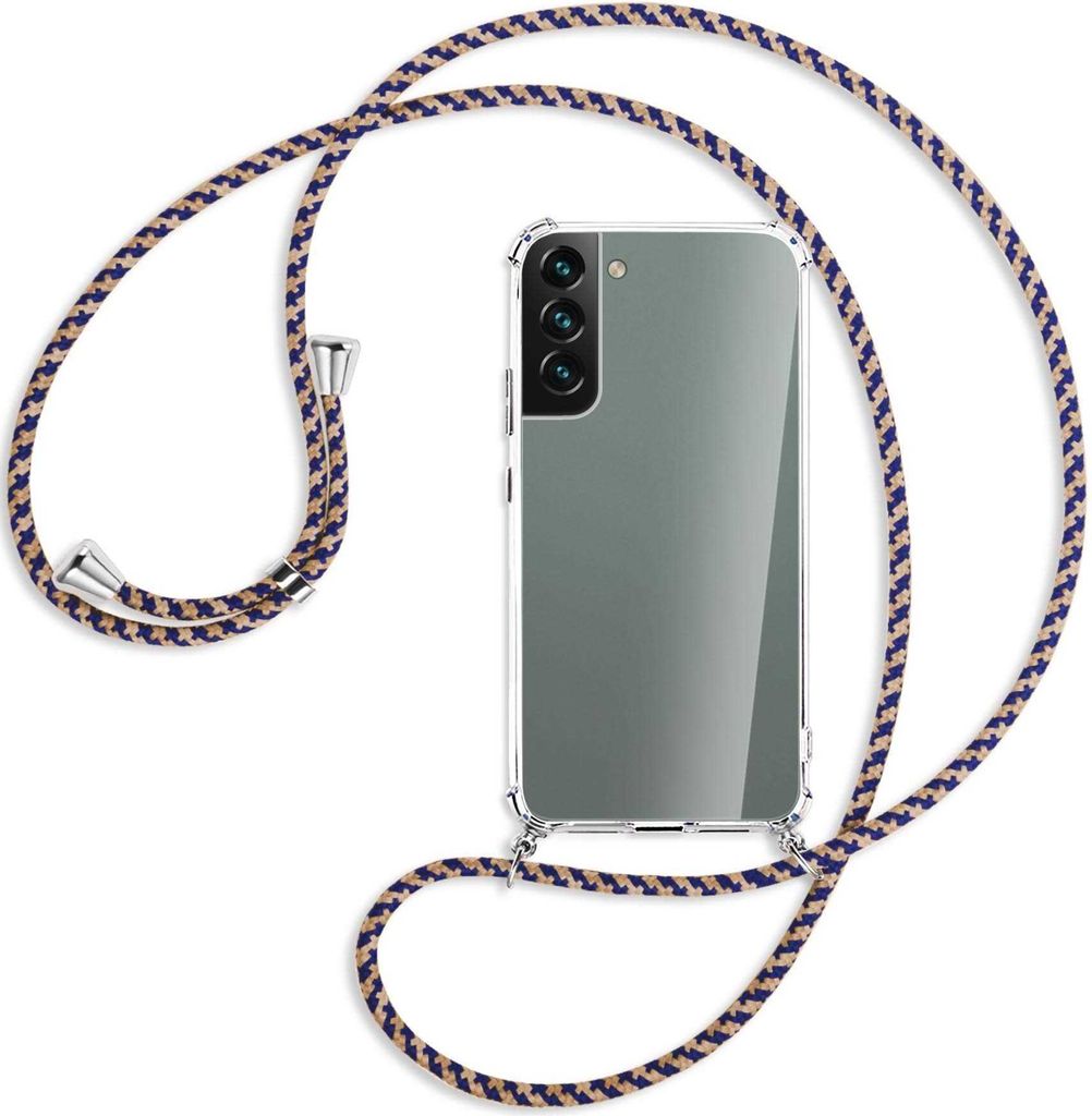 Handykette Backcover-Schutzhülle mit Band (Metall silberfarben) für Samsung Galaxy S22 Plus 5G (S906) - blau+beige